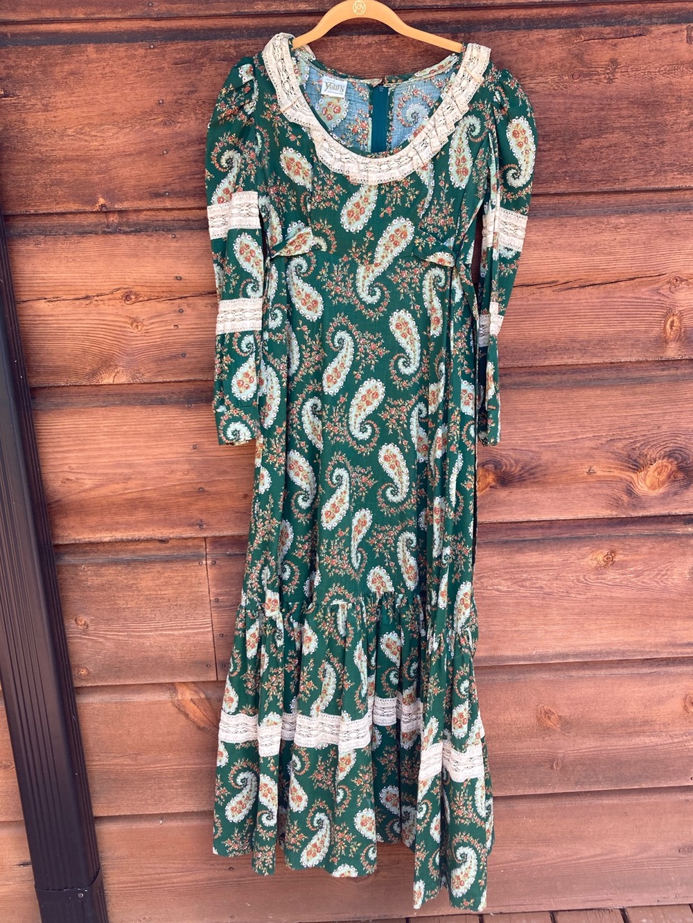 60s Paisley Maxi Long-Sleeves Dress